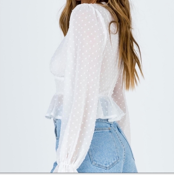 Princess Polly marcella swiss dot cream mesh polka dot blouse top 0 - Picture 6 of 8